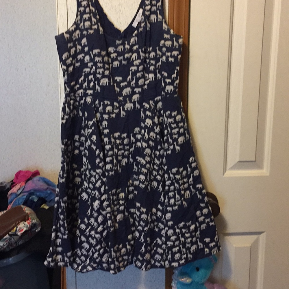 Navy Blue Dress W/ Various White Zoo Animals Print